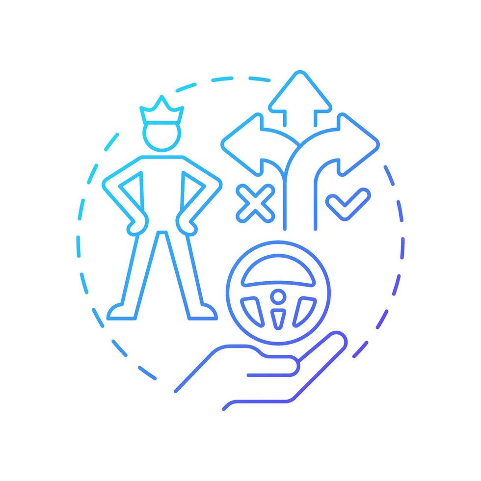 In the drivers seat blue gradient concept icon. Path choosing, leadership. Responsibility, control. Round shape line illustration. Abstract idea. Graphic design. Easy to use in infographic vector