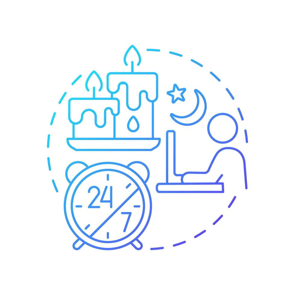 Burn the midnight oil blue gradient concept icon. Work overtime, overwork. Workflow management. Round shape line illustration. Abstract idea. Graphic design. Easy to use in infographic, presentation vector