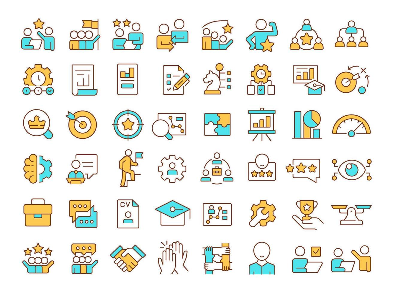 Line management RGB color icons set. Supervising production and delivery team. Corporate hierarchy. Isolated illustrations. Simple filled line drawings collection. Editable stroke vector