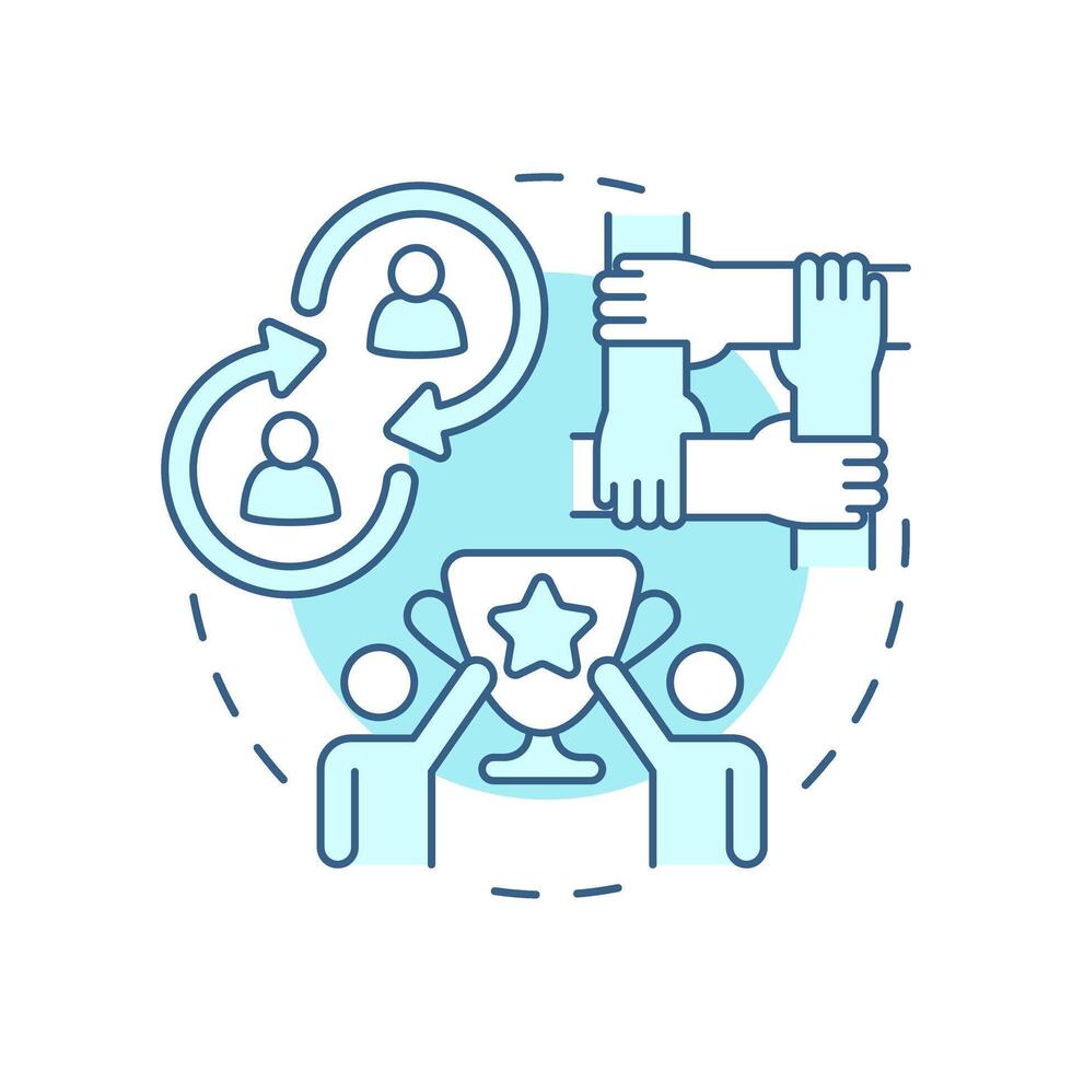 Positive interdependence soft blue concept icon. Competition success, trophy. Partnership, teamwork. Round shape line illustration. Abstract idea. Graphic design. Easy to use in infographic vector