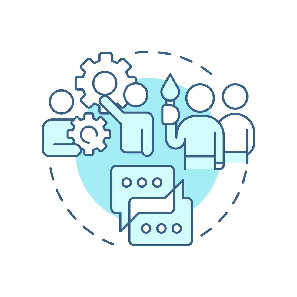 Promotive interaction soft blue concept icon. Team work. Brainstorm, communication. Round shape line illustration. Abstract idea. Graphic design. Easy to use in infographic, presentation vector