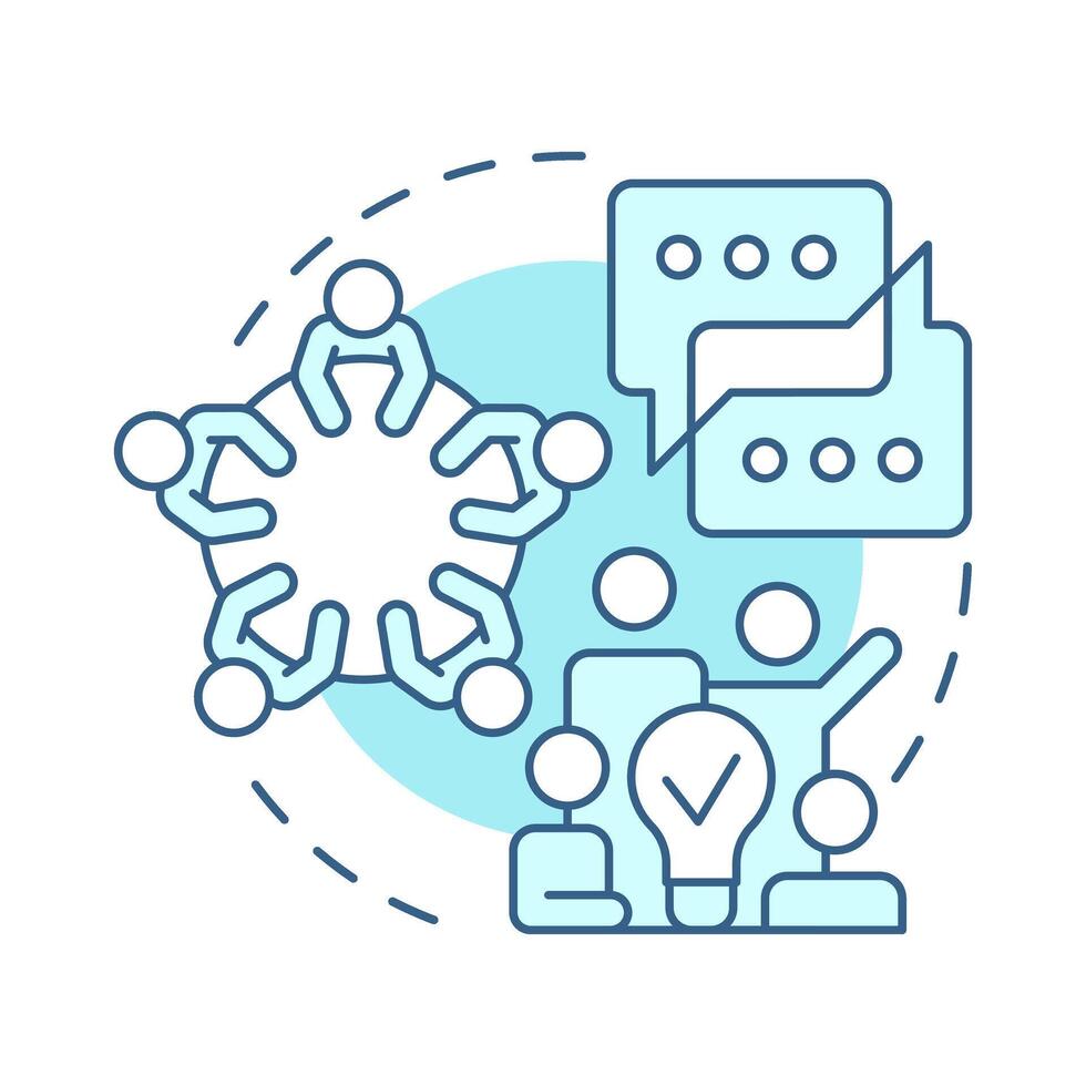 Round table soft blue concept icon. Team work. Group brainstorm. Communication, discussion. Round shape line illustration. Abstract idea. Graphic design. Easy to use in infographic, presentation vector
