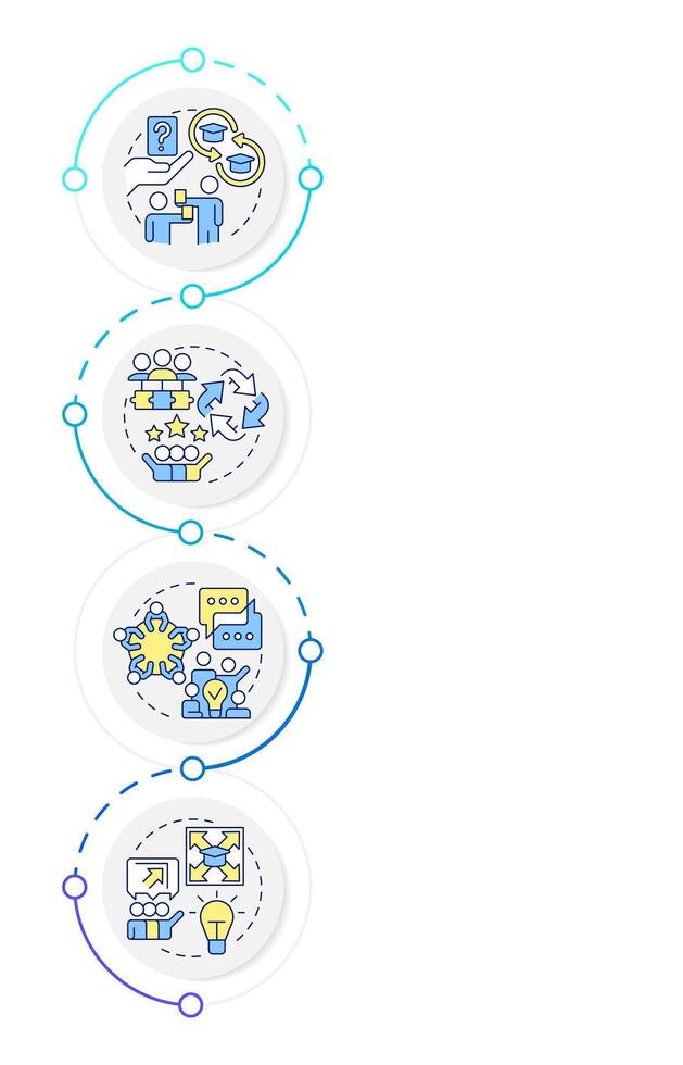 Cooperative learning different methods infographic design template. Teamwork, studying. Data visualization 4 options. Process vertical flow chart vector