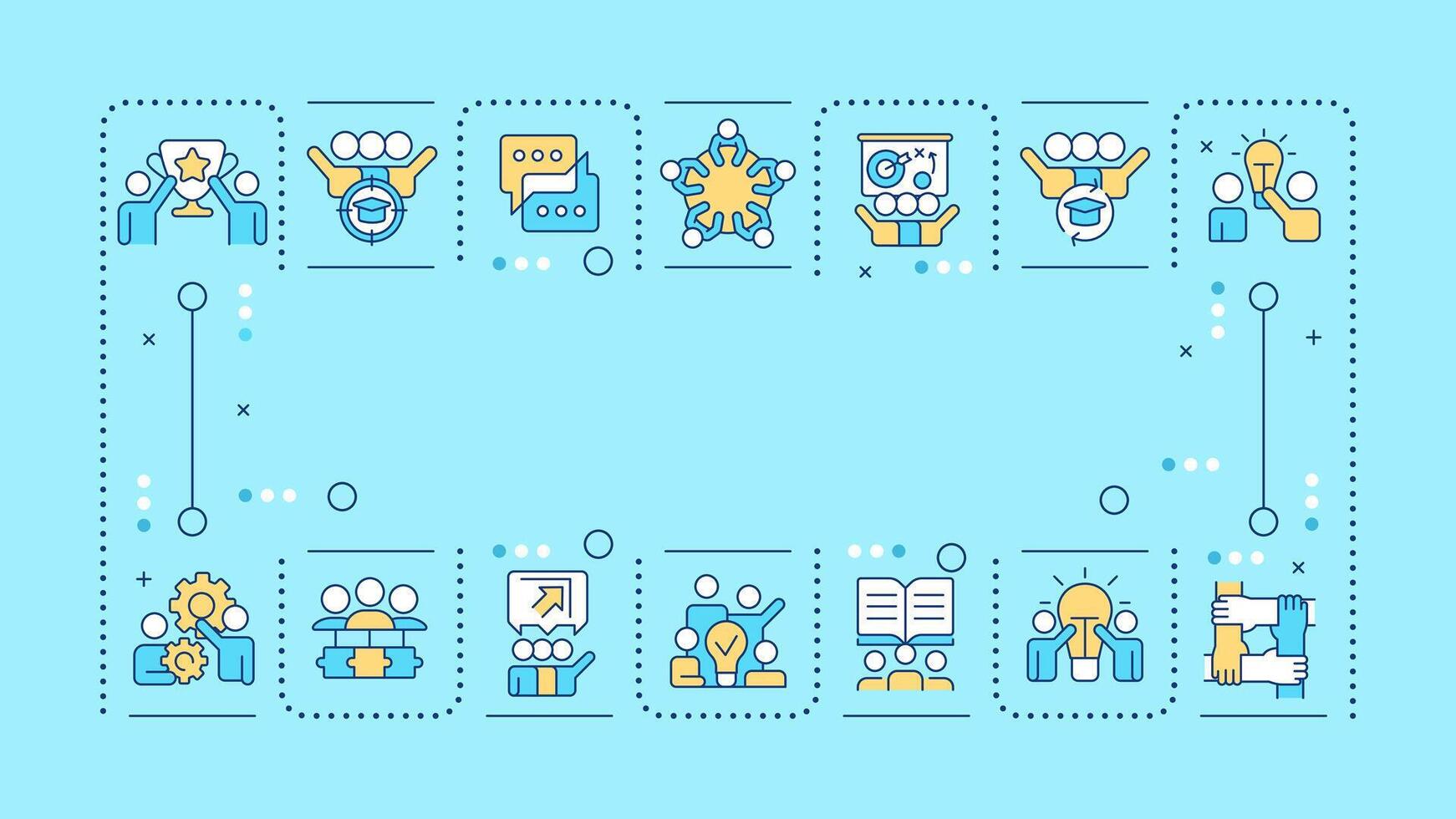 Cooperative learning cyan word concept. Teamwork organization, leadership. Communication, education. Typography banner. Illustrationwith title text, editable icons color vector