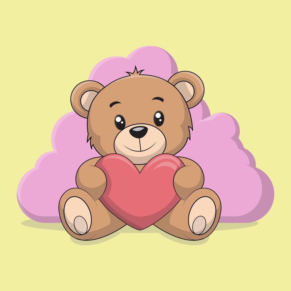 cute teddy bear with heart isolated icon on white background vector