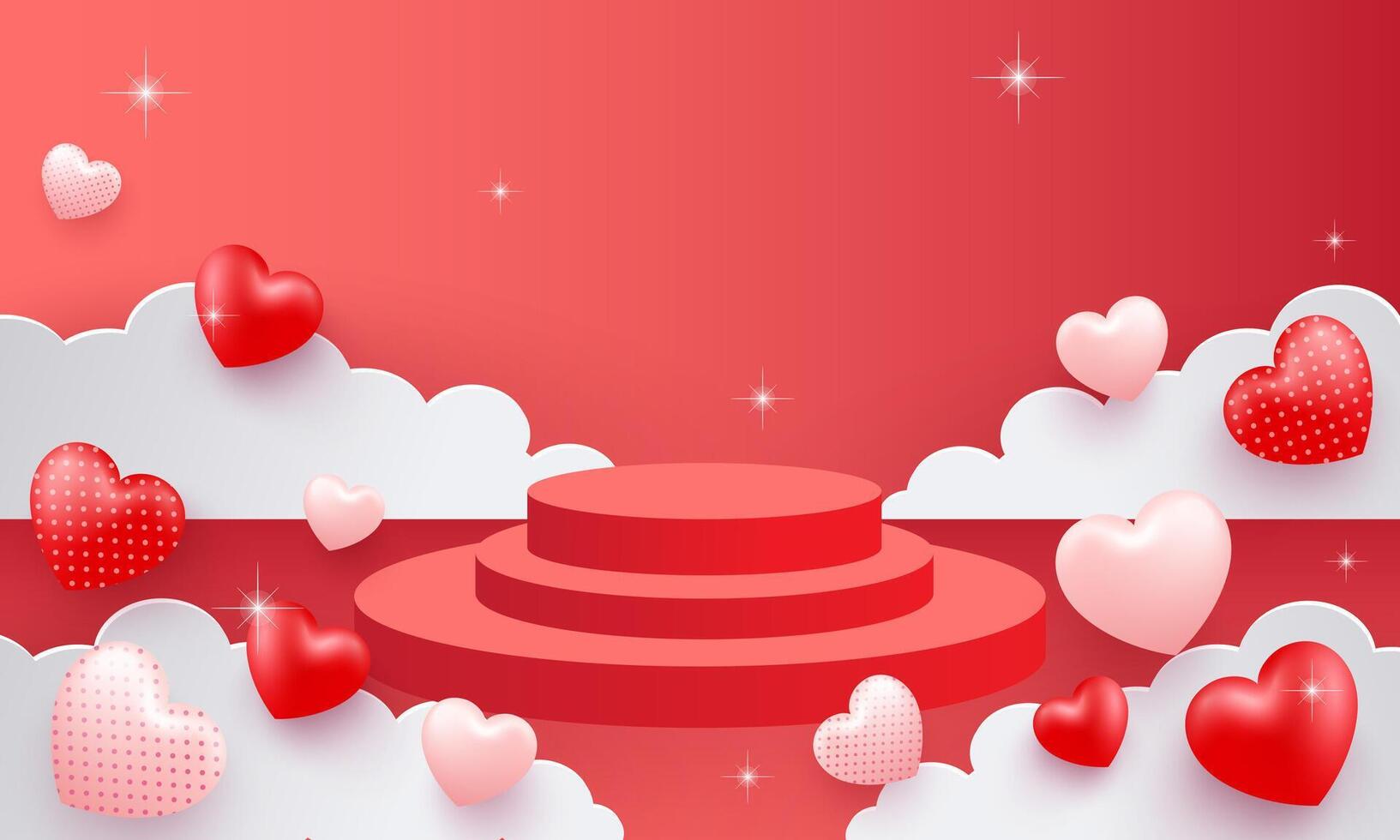 Valentine day background with red hearts and podium illustration vector