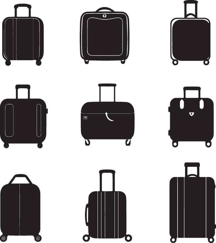 Set of travel suitcase silhouettes in a clean and simple black illustration vector