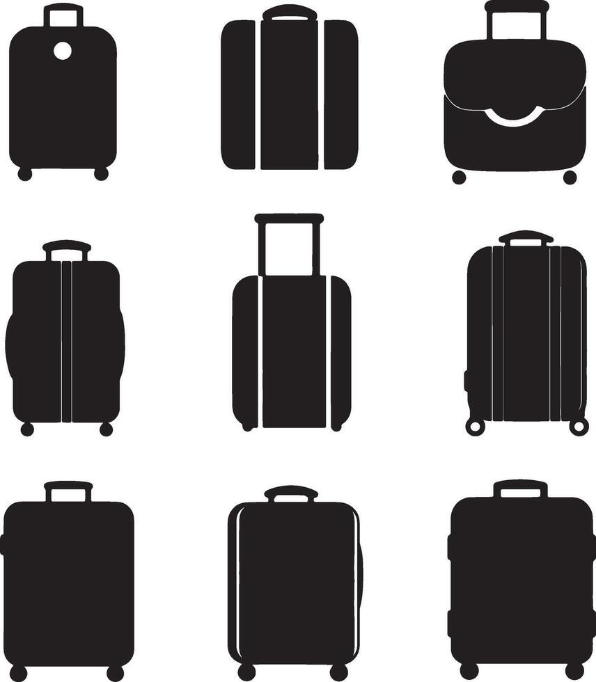 black silhouettes of suitcases on a white background vector