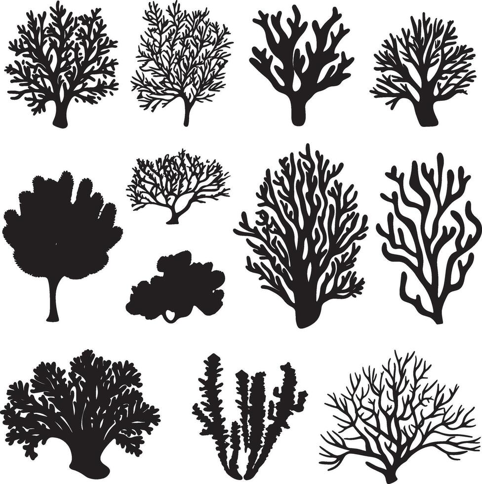 black silhouettes of trees and plants on a white background vector