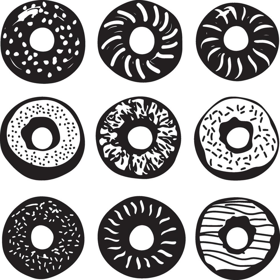 Set of assorted donuts featuring various forms and dimensions. vector