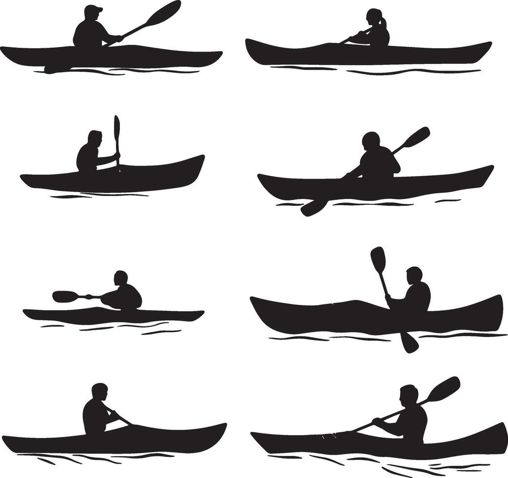 silhouettes of people in kayaks vector