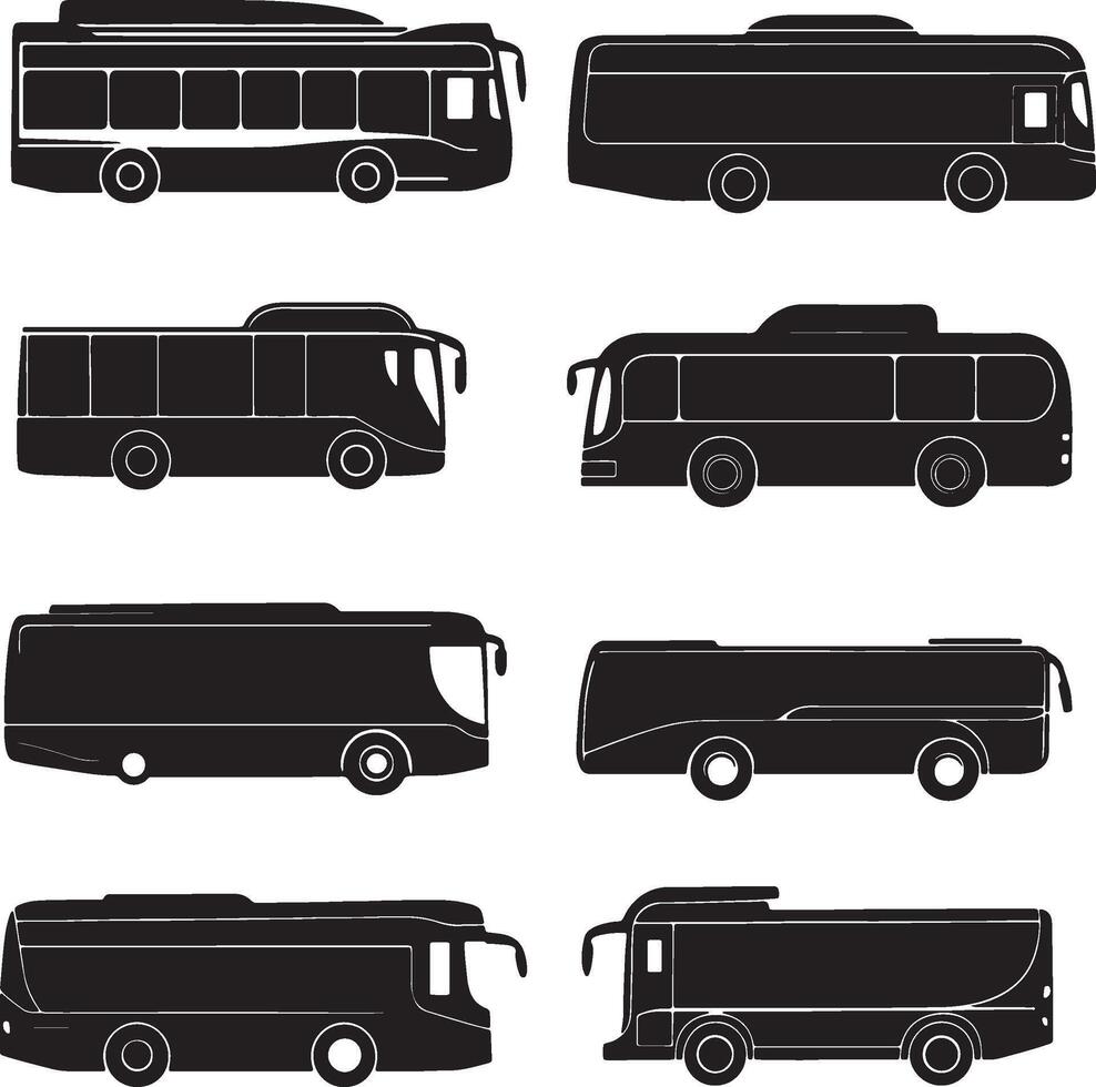 bus silhouettes set of different types of buses vector