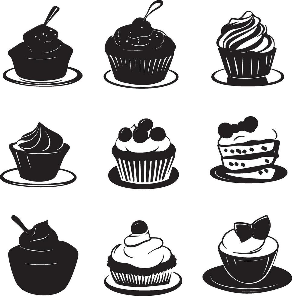 Set of cupcake illustrations in format. vector