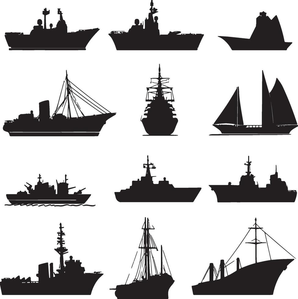 various ships silhouettes on a white background vector