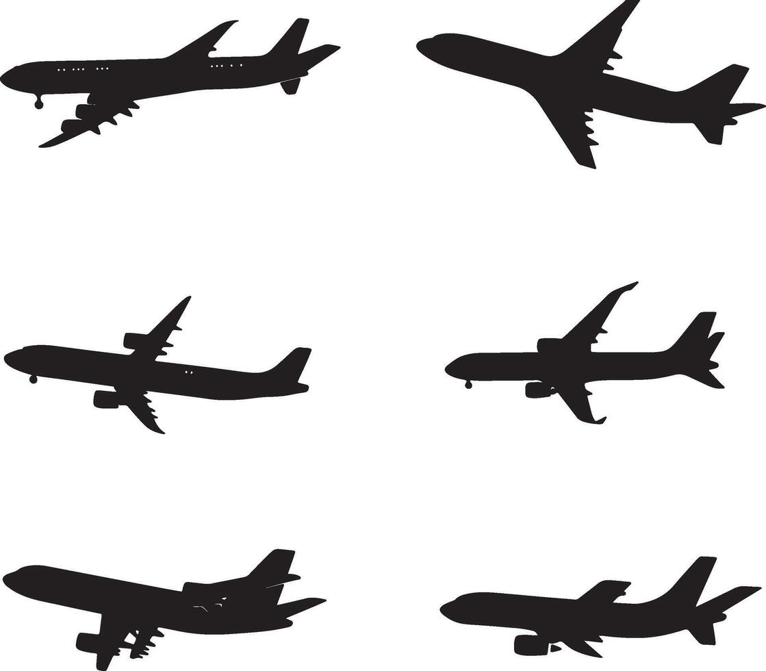 airplane silhouettes set of four planes on white background vector