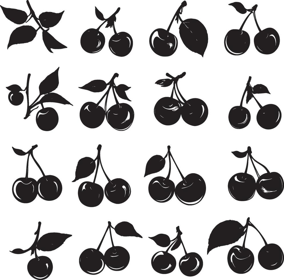 cherries black silhouette set illustration vector
