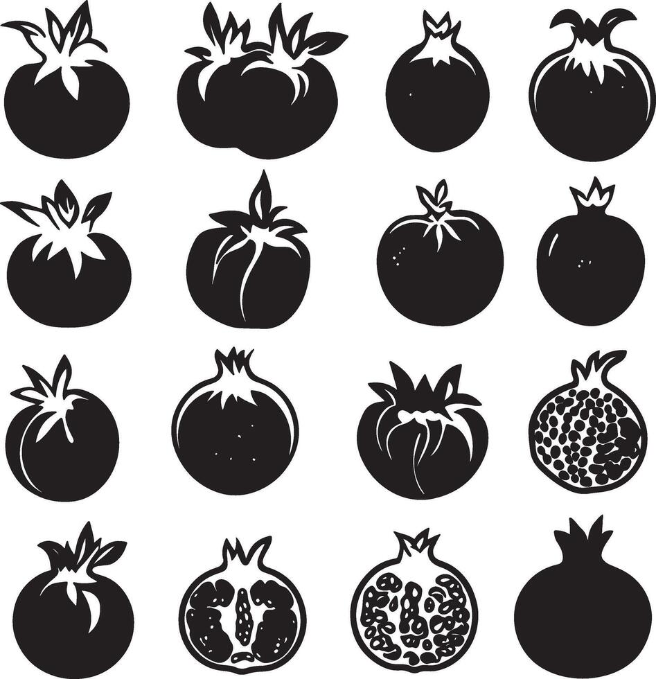 black and white pomegranate icons set vector