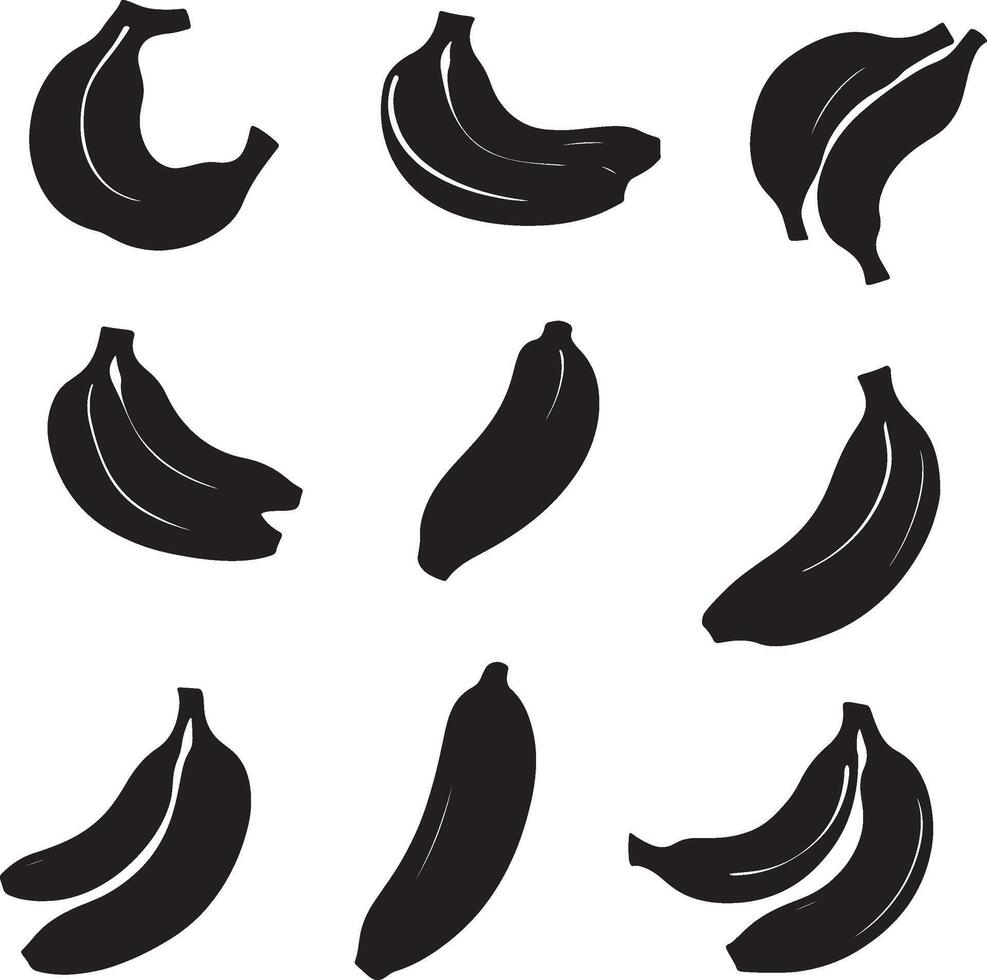 A collection of black bananas on a white background. vector