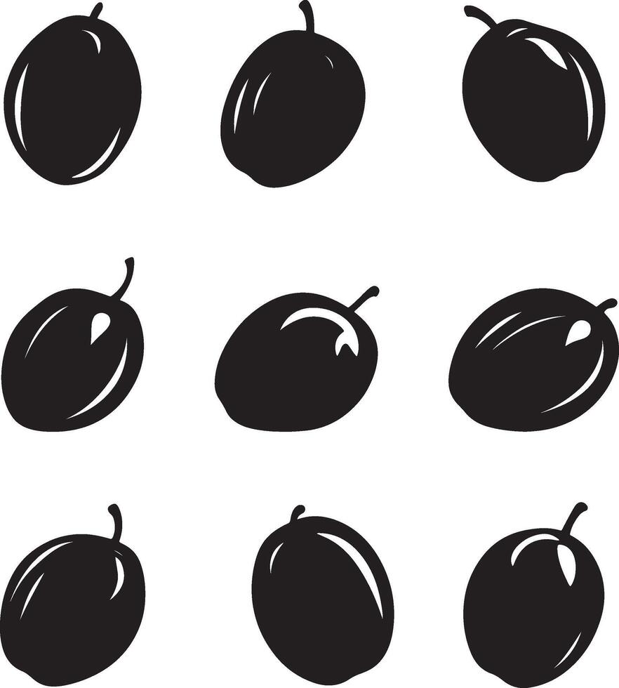 a set of black olives on a white background vector