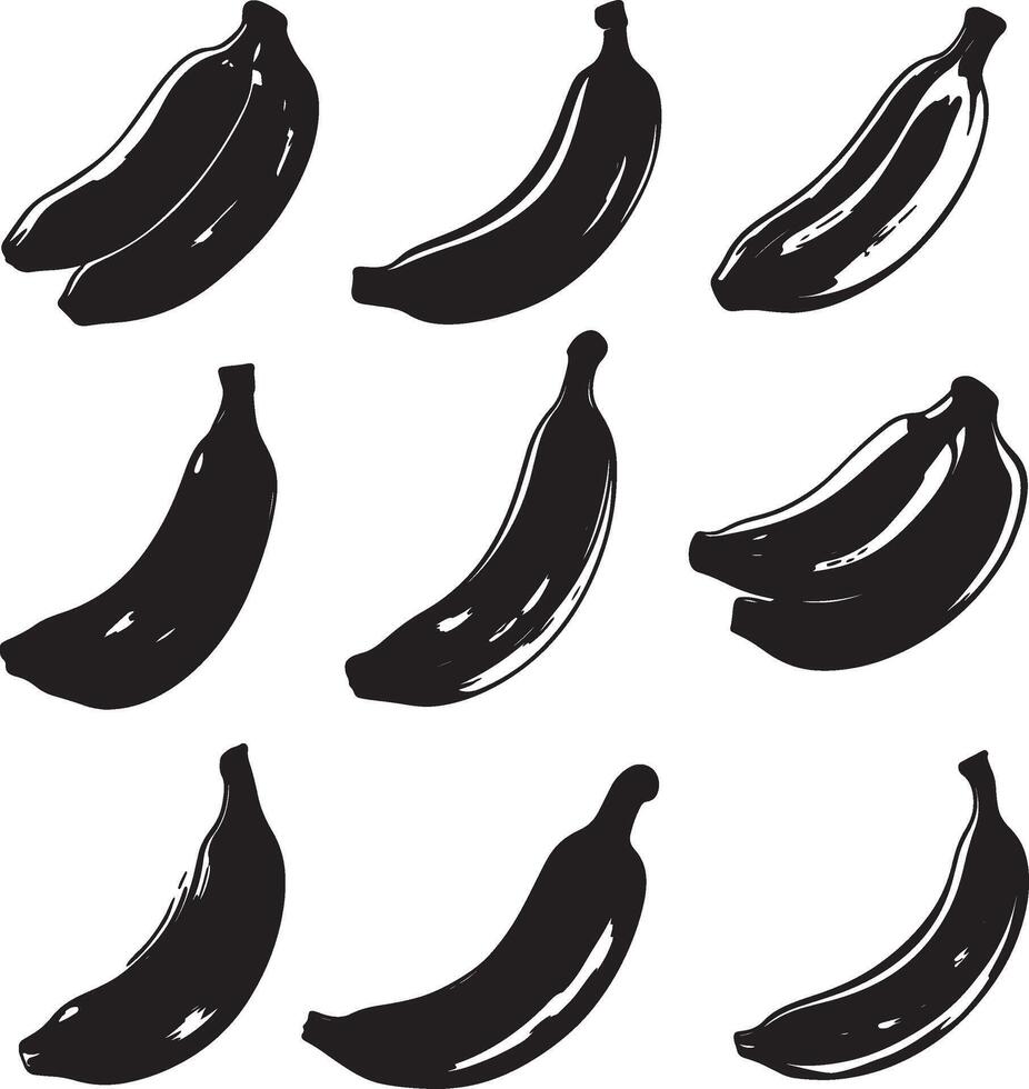 a set of black and white bananas on a white background vector