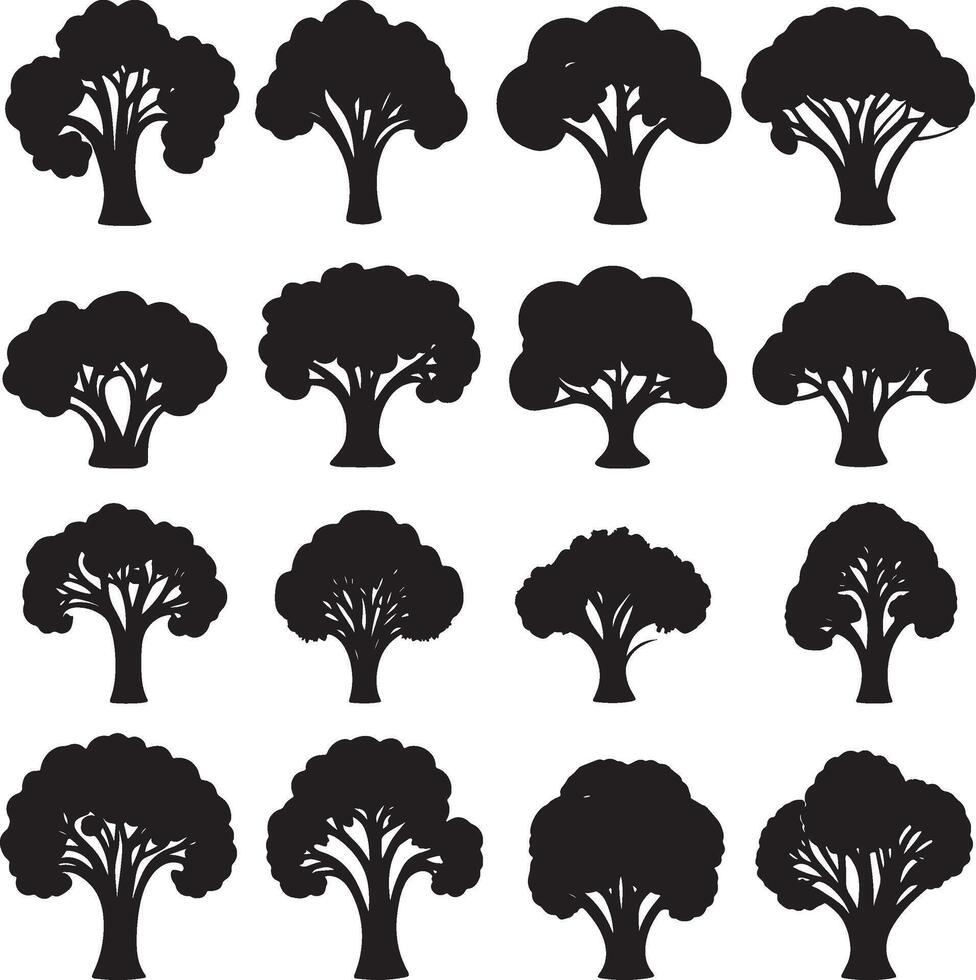 Assorted tree silhouettes in a monochrome black style. vector