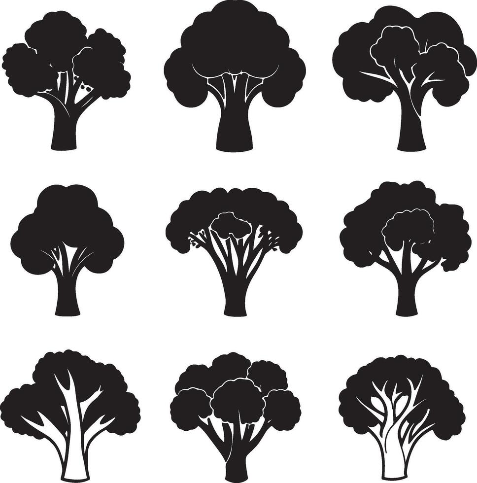 black and white silhouettes of trees vector