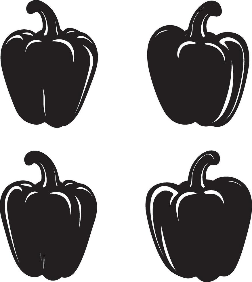 Black and white illustration of a set of four peppers. vector