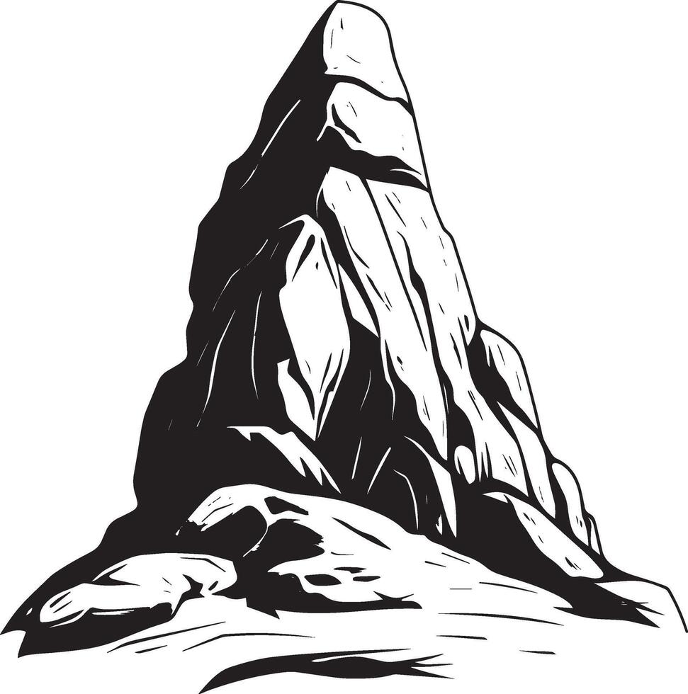 Minimalistic black illustration of a rock mountain silhouette. vector