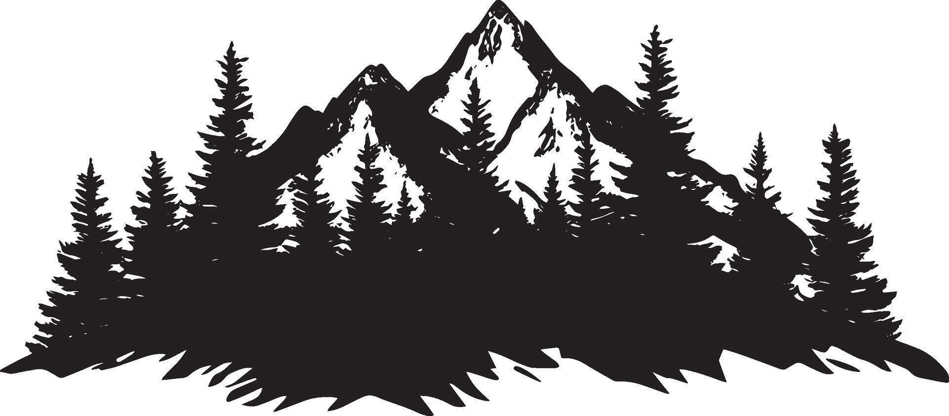 Clean and simple silhouette of a forested mountain in black illustration. vector
