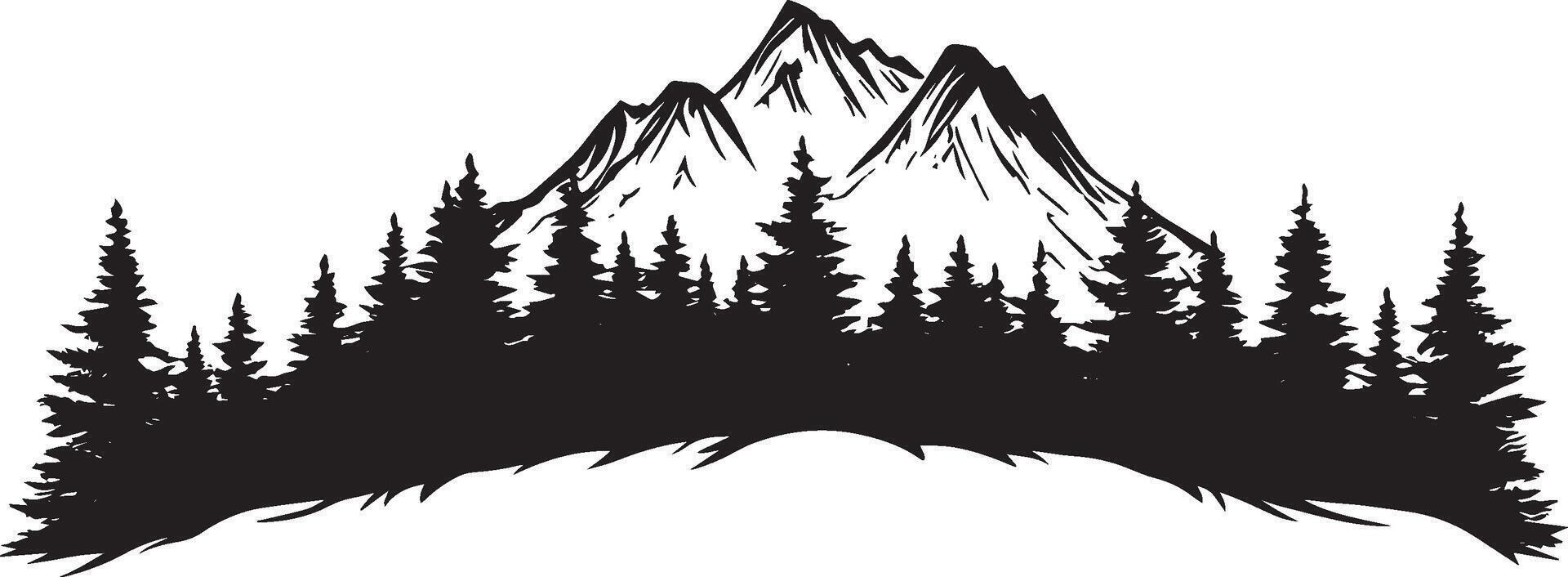 Minimalistic black illustration of a forest mountain silhouette. vector