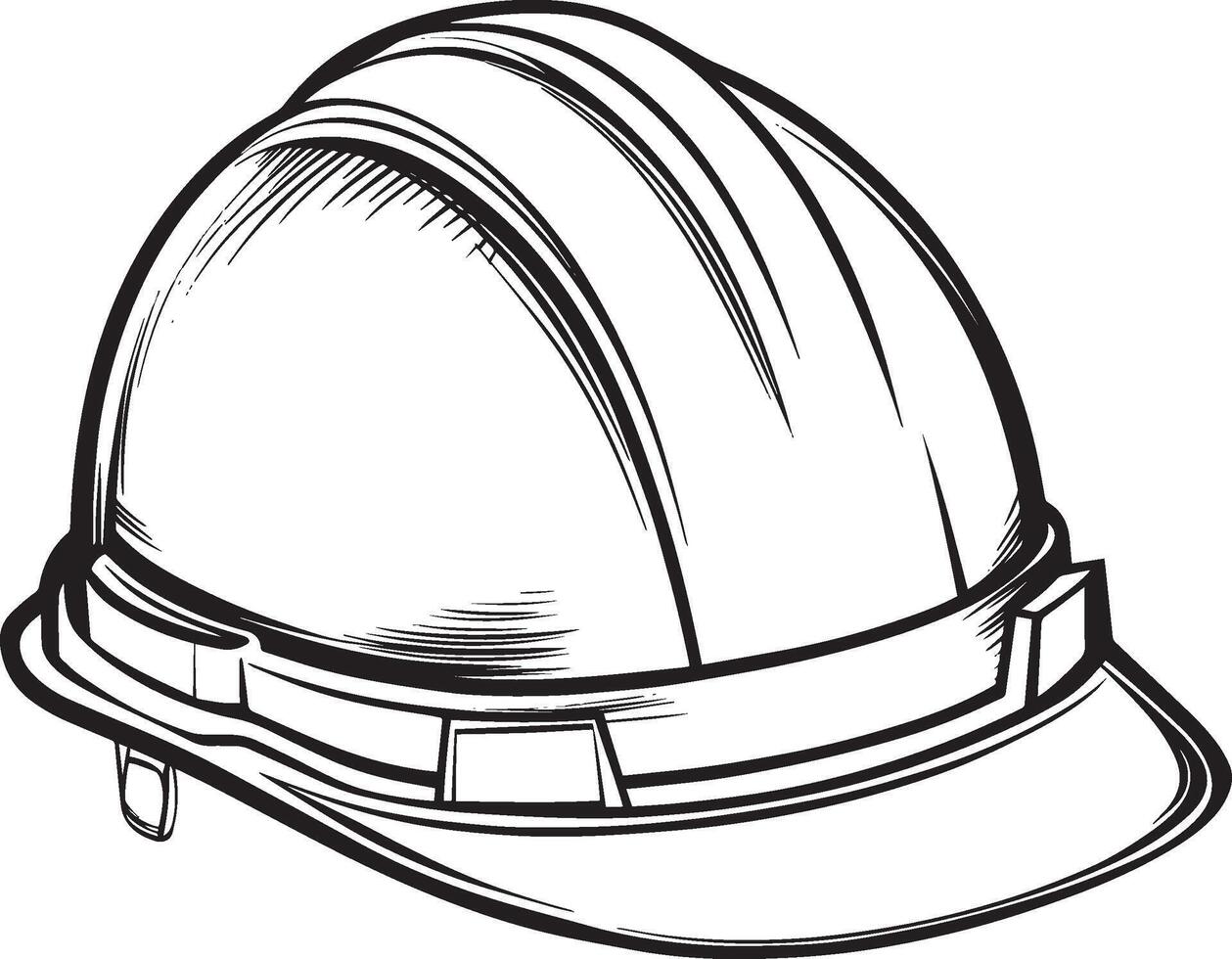 Black outline of a hard hat in a clean, simple linear style. vector