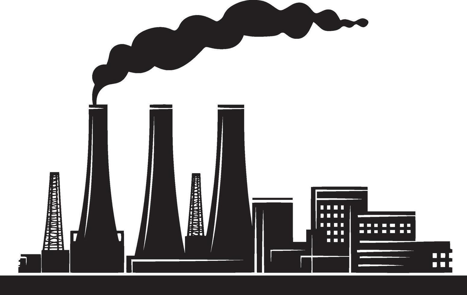 Black silhouette of a power plant icon with a clean, simple design. vector