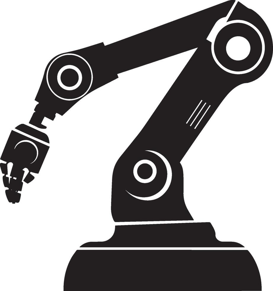 Black silhouette of a robot arm icon with a clean, simple design. vector