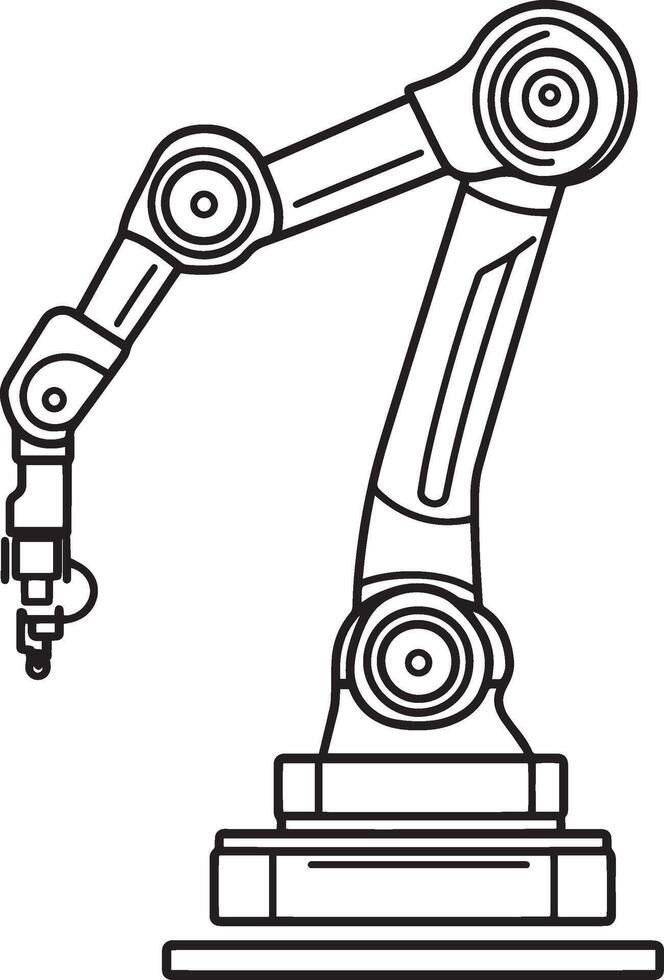 Minimalistic black illustration of a robot arm with a linear outline. vector