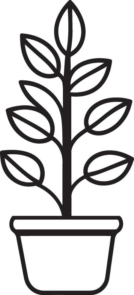 Clean and simple black linear outline of a plant. vector