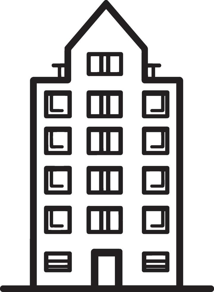 Clean and simple black outline of a building icon. vector