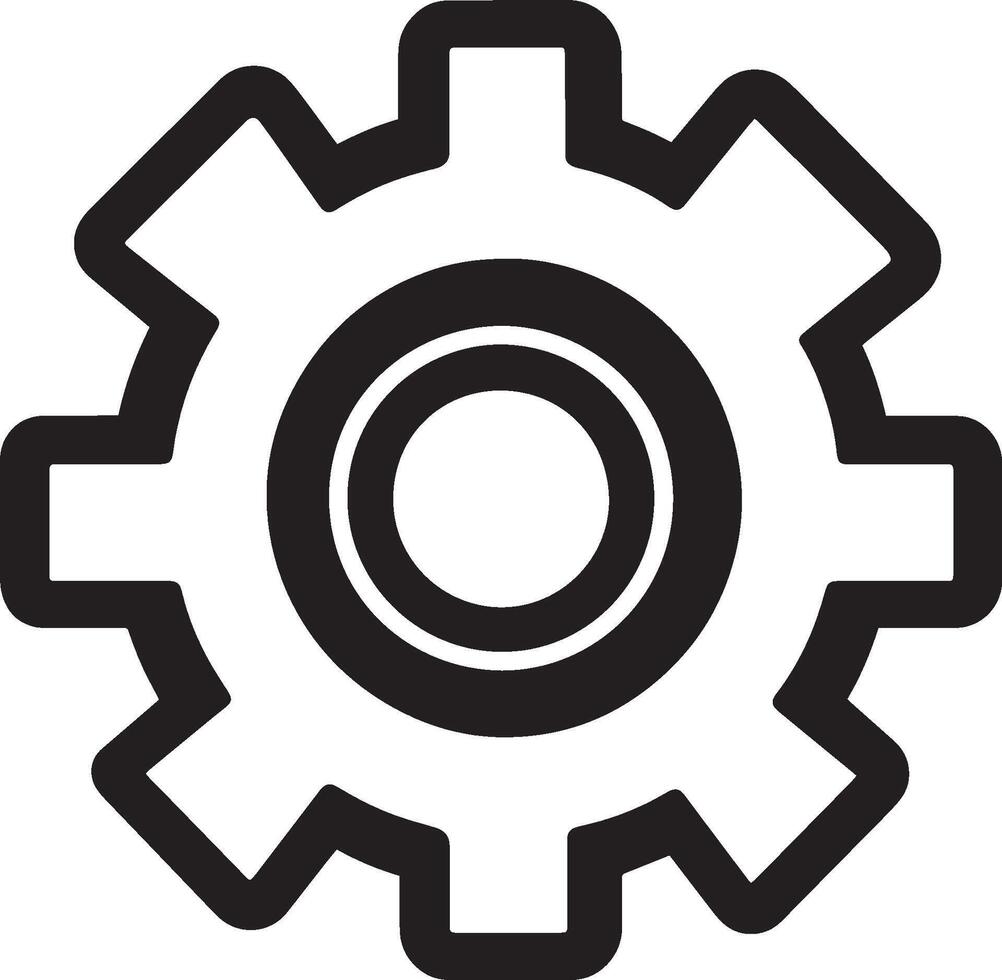 Black outline of a gear icon in a clean, simple design. vector