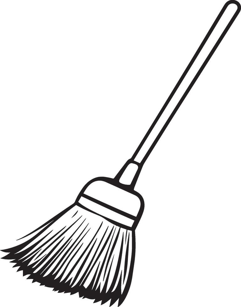 broom clean simple linear outline black illustration vector