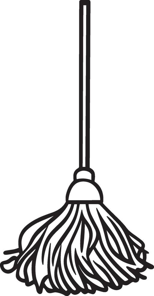 Minimalistic black illustration of a mop with a linear outline. vector