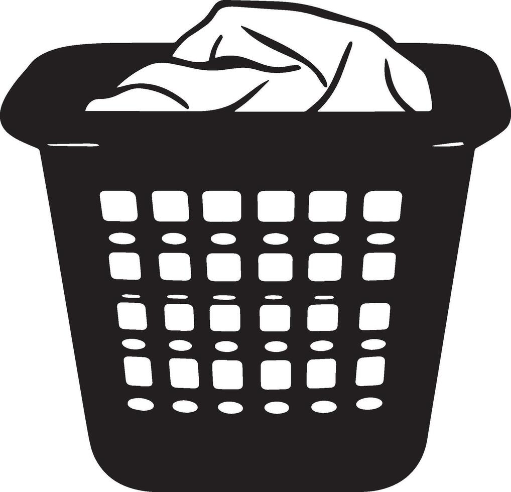 Crisp and clean black silhouette of a laundry basket icon in style. vector
