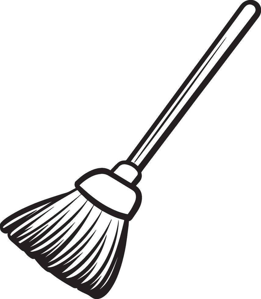 broom icon clean simple outline black illustration vector