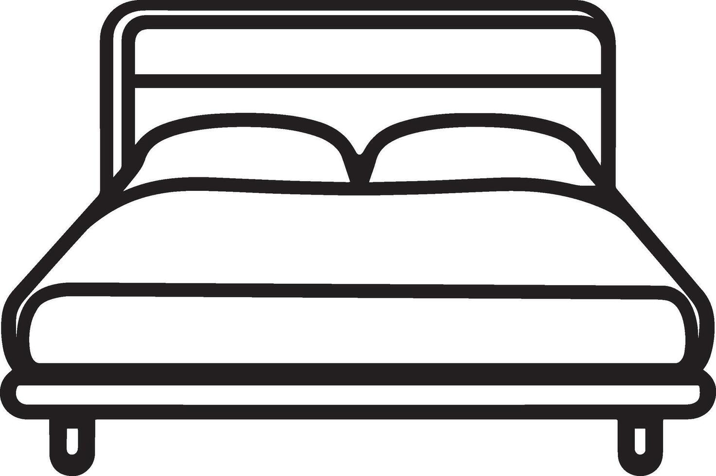 Black outline of a bed icon in a clean, simple design. vector