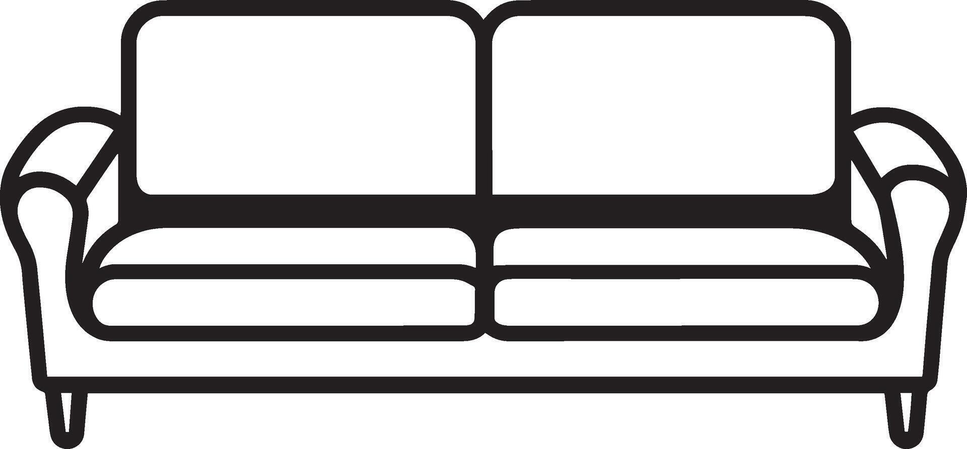 Black and white illustration of a sofa with a minimalist line style. vector