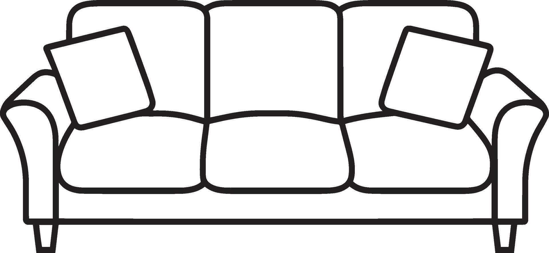 Black outline of a sofa icon in a clean, simple design. vector