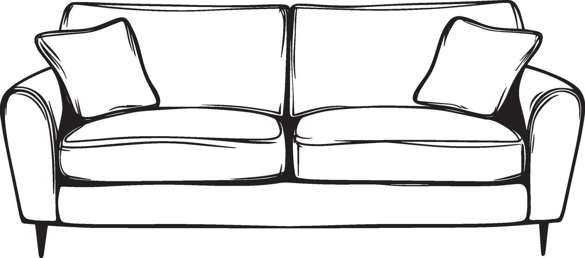 sofa clean simple linear outline black illustration vector
