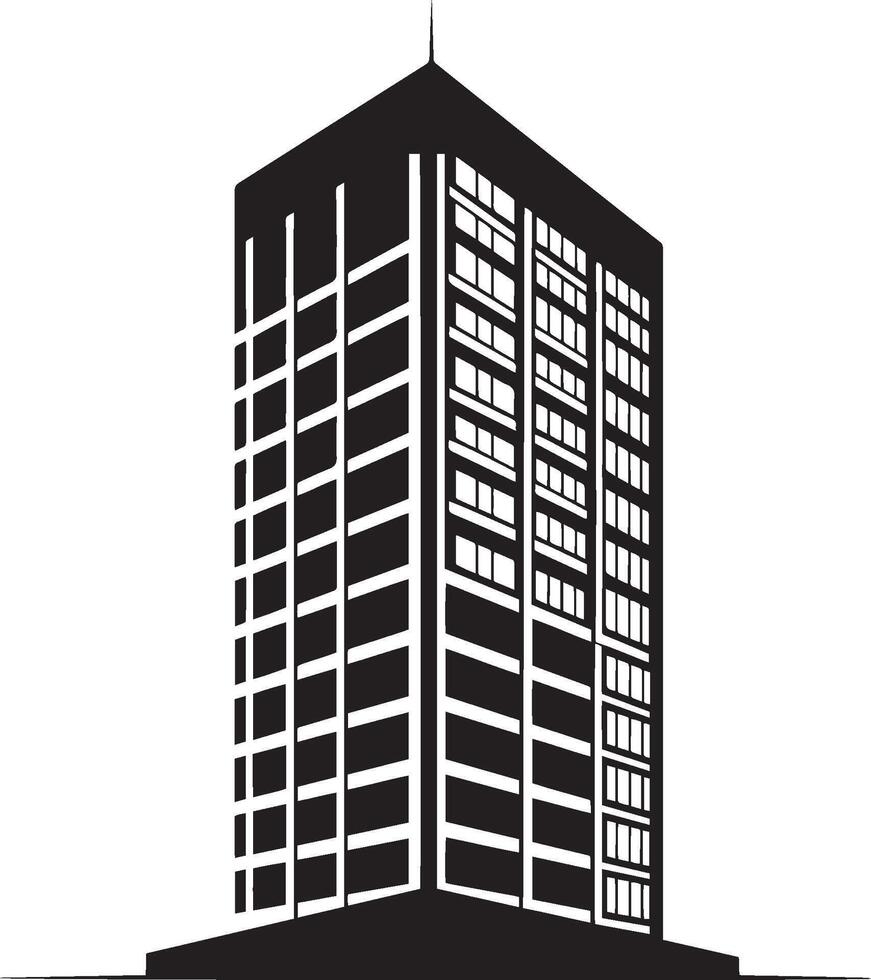 Black illustration of a clean, simple office building silhouette icon. vector