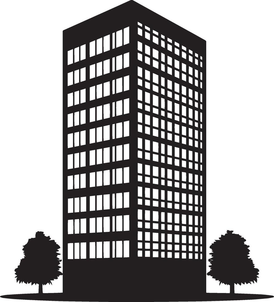 Office building simple, clean silhouette icon in black illustration. vector