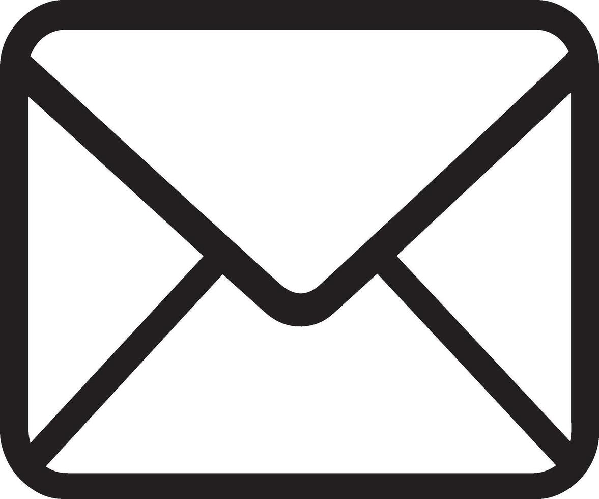 Black illustration of a clean, simple email icon in linear outline. vector