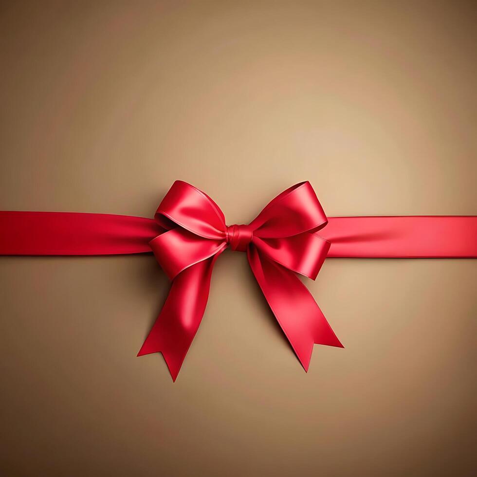 A Stunning Red Satin Ribbon Bow on a Brown Background A Perfect Gift Presentation photo