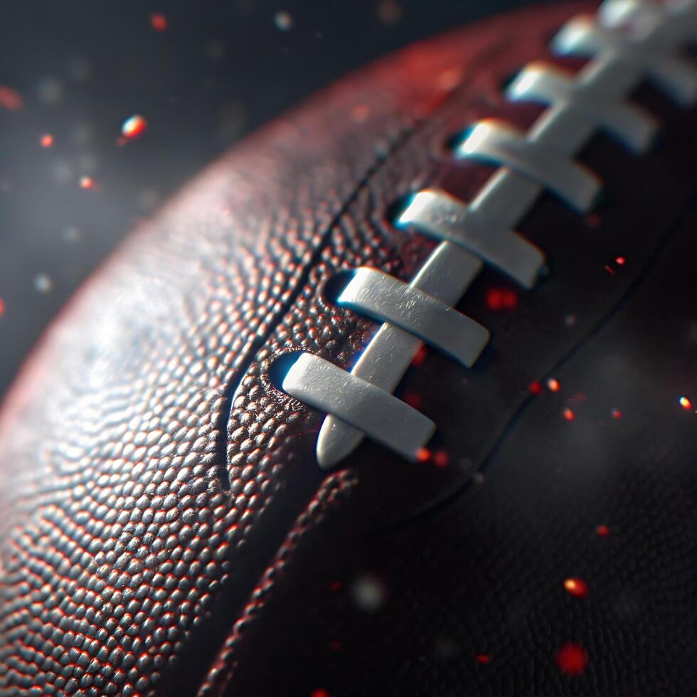 Closeup of a textured American Football with a dramatic background. photo